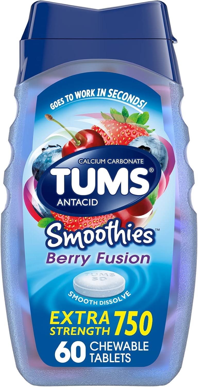 TUMS Antacid Smoothies Berry Fusion Tablets 60 Count