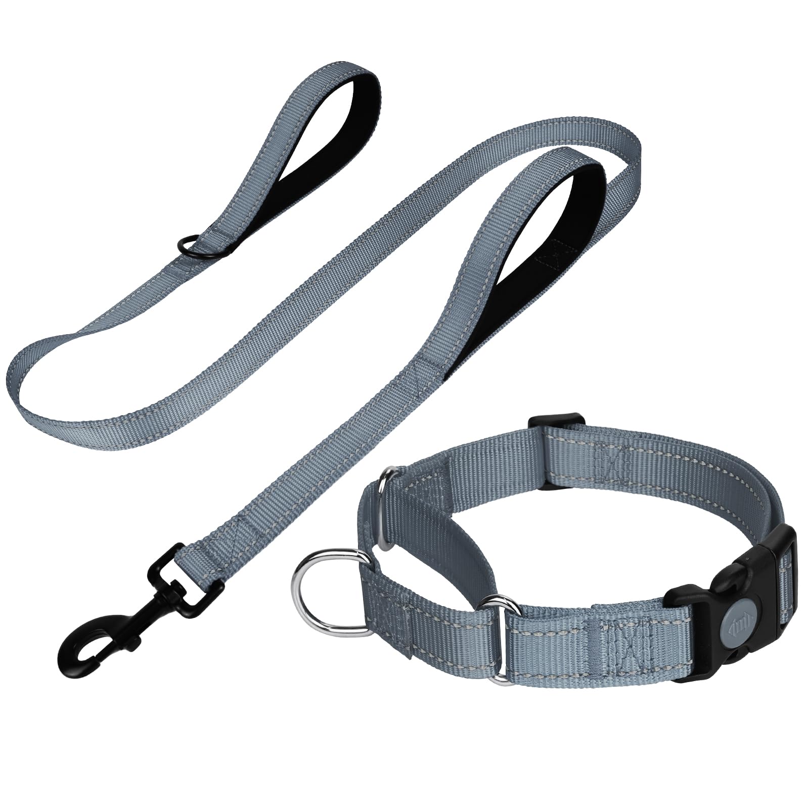 FunTags Reflective Martingale Collar for Dogs, Quick Release Buckle, 5FT Double Handle Dog Leash Padded, Dog Collar and Leash Set, Adjustable for Puppy Dogs (Grey, XS) — image 1