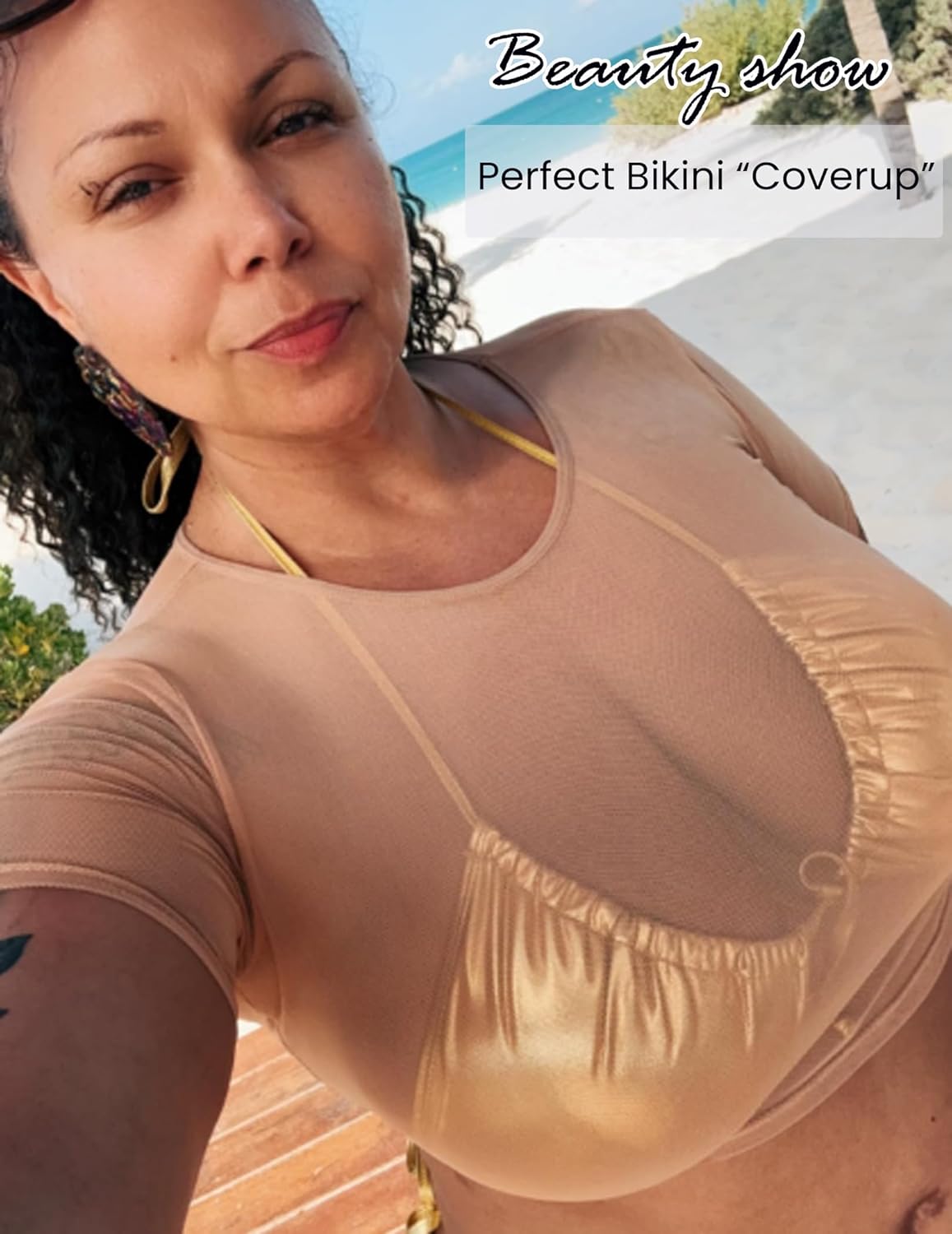 Avidlove Mesh Crop Top for Women Short Sleeve Bodycon Tees Y2k See Through Blouse O Neck Clubwear - Image 3