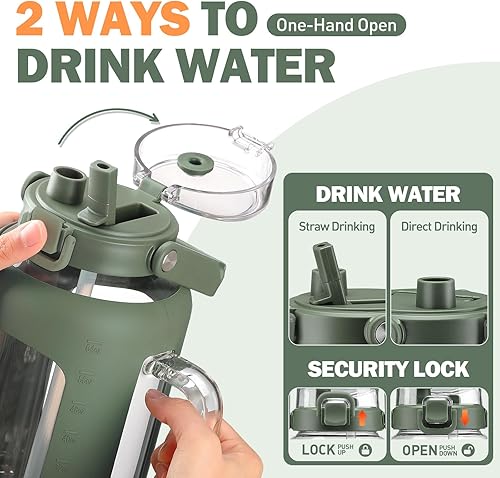 Miniatura 4 de Botella de agua de vidrio de 64 onzas, vasos de vidrio con popote y asa, taza con funda de silicona, botella de agua de medio galón de boca ancha