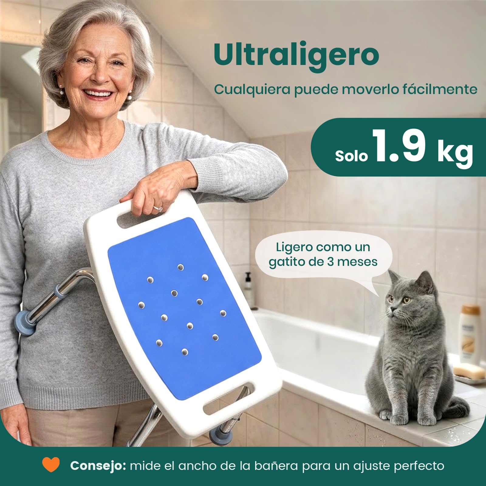 Taburete de Ducha con Altura Ajustable – Taburete de Baño Ligero con Asiento Curvado, Asiento de Ducha Antideslizante para Adultos Mayores, Personas con Discapacidad y Embarazadas, Azul