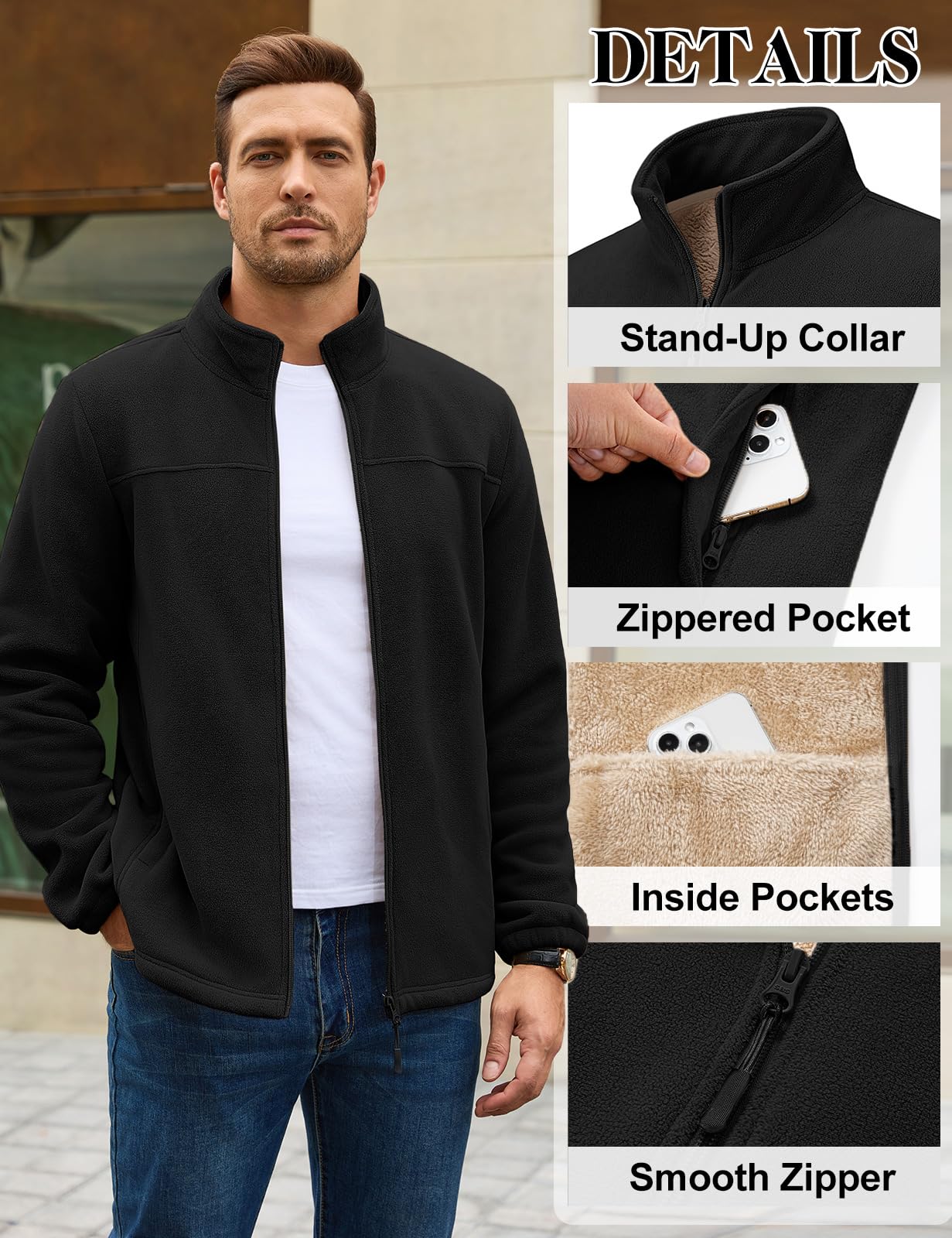 heekpek Veste Polaire Homme Hiver Full Zippé Fleece Jacket avec Poches