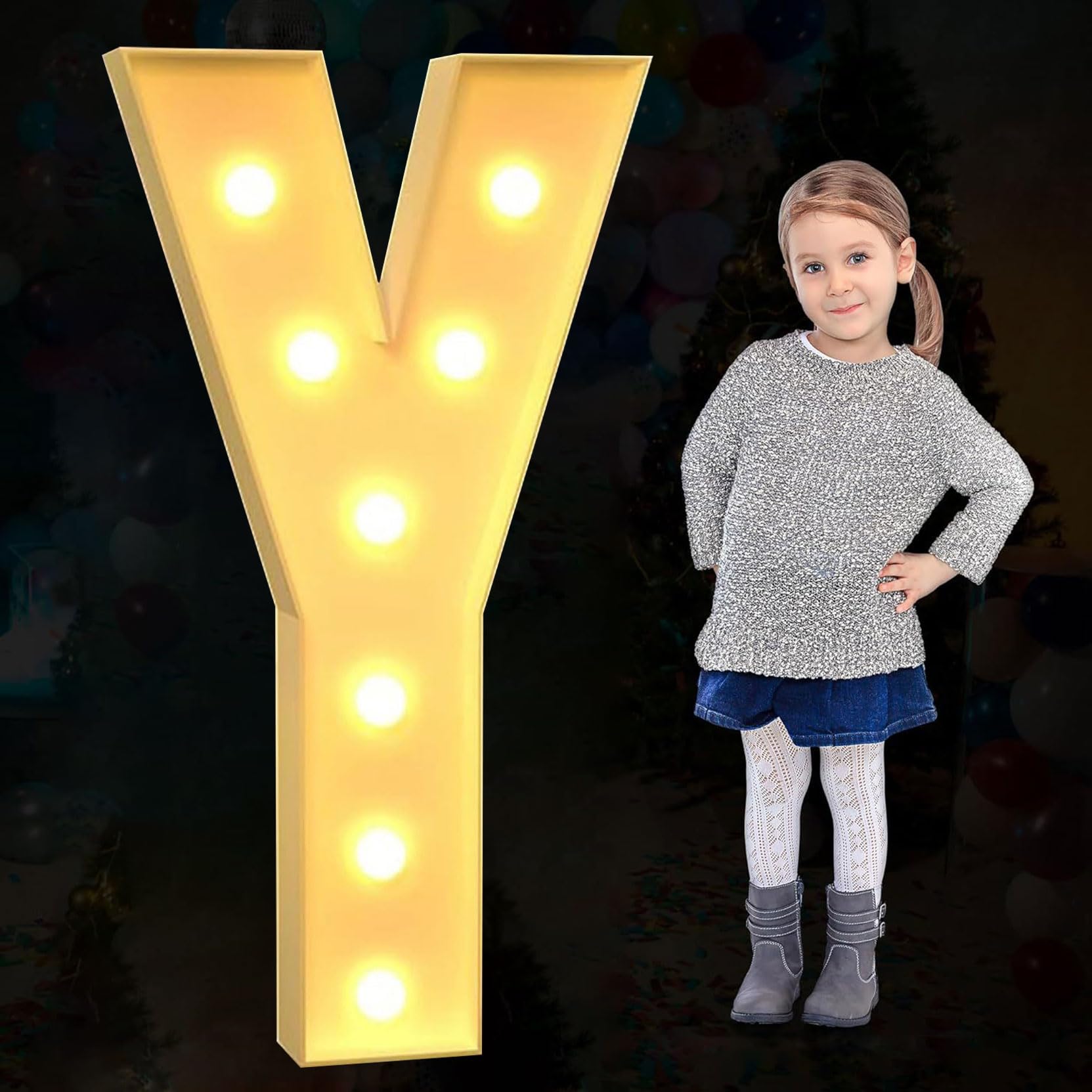 Large Marquee Letter Light Up, Decorative LED Alphabet Lights, Party Decor Pre-cut Foam Board Set for Wedding Birthday Holiday, Letter Y, 120cm-4ft
