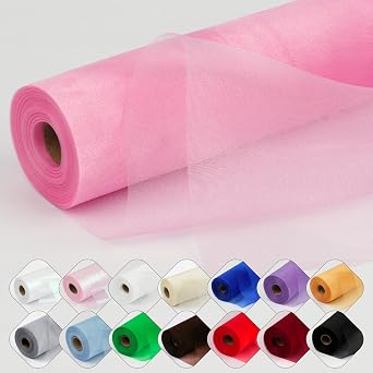 Crystal Organza Fabric Tulle 11 Inch by 50 YardsRed/WhiteStripe