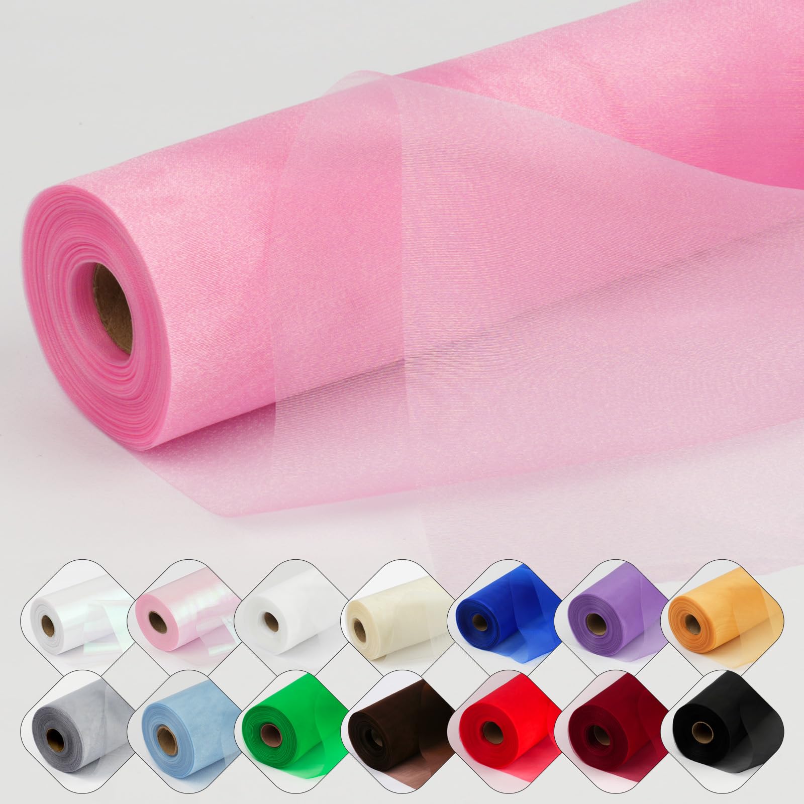 ICOSHOW Crystal Organza Fabric Tulle 11 Inch by 50 Yards Sheer Tulle Rolls for DIY Craft Wedding Party Baby Shower Decor Gift Wrapping Party Supplies