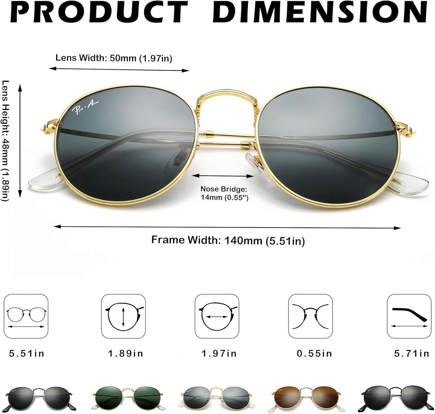 Pro Acme Round Sunglasses Glass Lens Metal Frame Retro Circle Sun Glasses for Women Men - Image 4