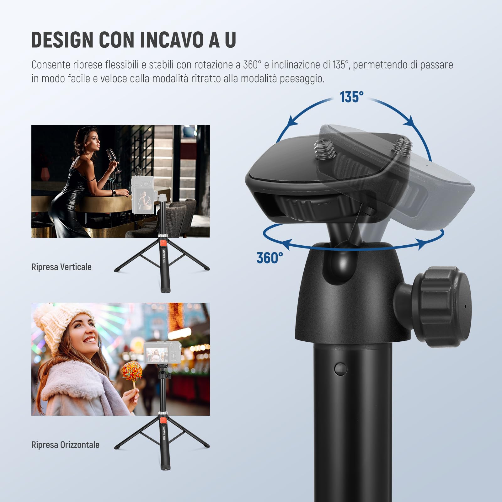 NEEWER Treppiede Telefono Fotocamera con Portacellulare e Telecomando, Cavalletto Selfie Stick in Metallo da 160cm per Video Vlog Viaggio Compatibile con iPhone Canon Sony Nikon, Panno Pulizia, TS05