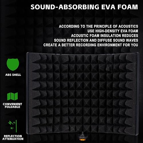 Miniatura 5 de Escudo de aislamiento de micrófono de grabación de estudio con filtro pop, espuma absorbente de alta densidad utilizada para filtrar voca cubierta