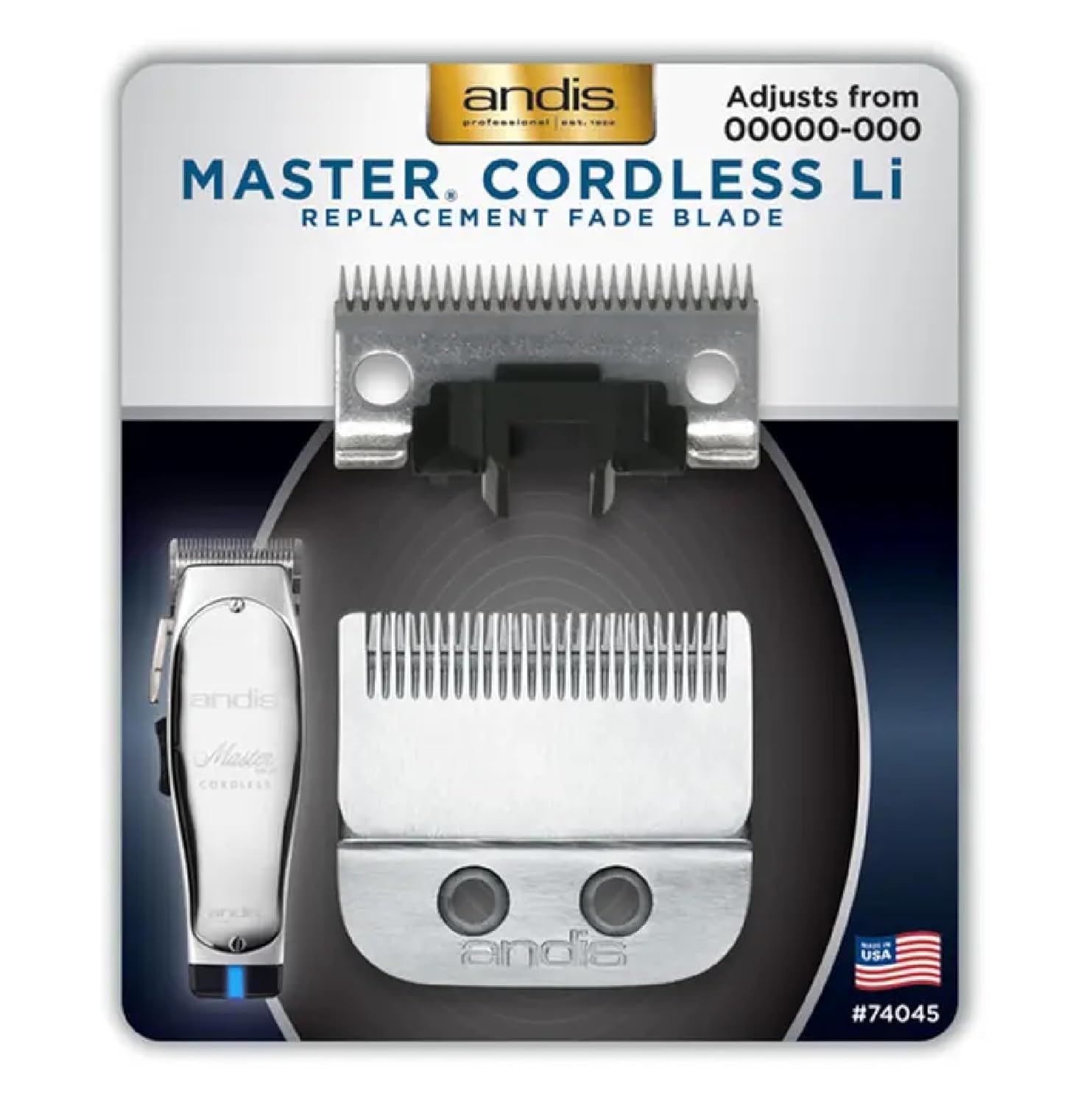 Andis Master Cordless Li - Cuchilla de repuesto para desvanecimiento, acero al carbono, tamaño 00000-000, 1 unidad, color plateado