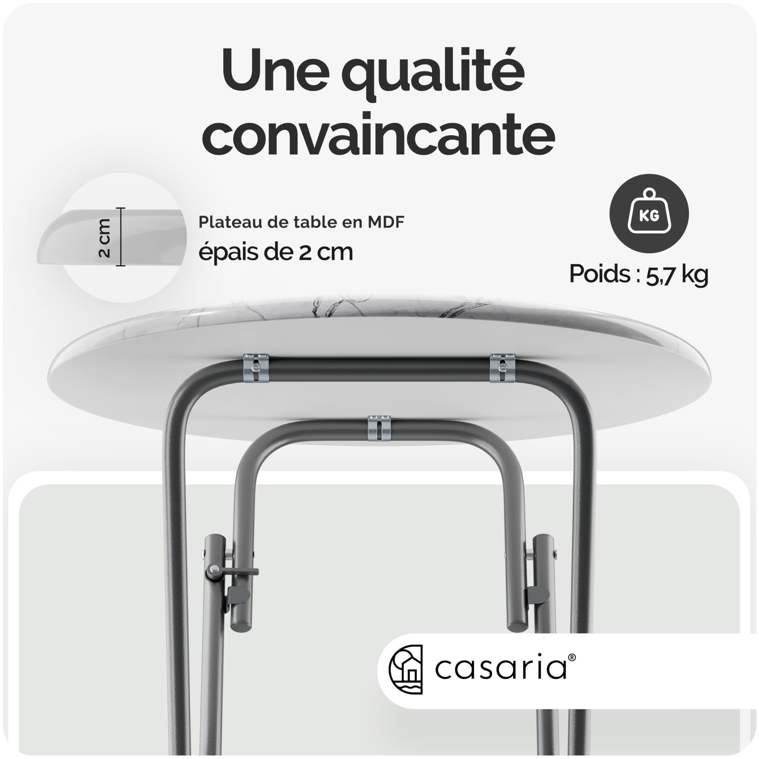 Casaria Table de Cocktail Ronde Aspect marbre 2X