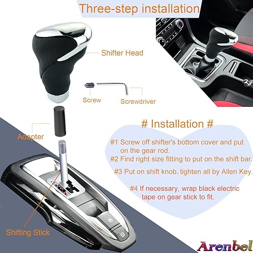 Miniatura 4 de Arenbel Pomos de velocidad de palanca de cambios de cuero, mango de agarre para la mayoría de transmisiones manuales automáticas, color negro