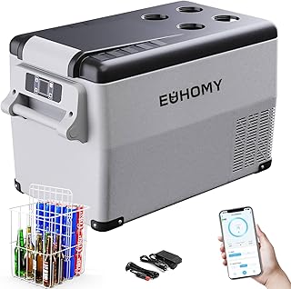 EUHOMY 30,6L Kompressor Kühlbox 12V/24V DC - Kühl-Gefrier-Kombi (-20℃~20℃) mit App & LCD-Display | Tragbarer Campingkühlschrank für Wohnmobil, Auto, Boot | 3-Stufen-Batterieschutz (ECO/MAX), ≤45dB