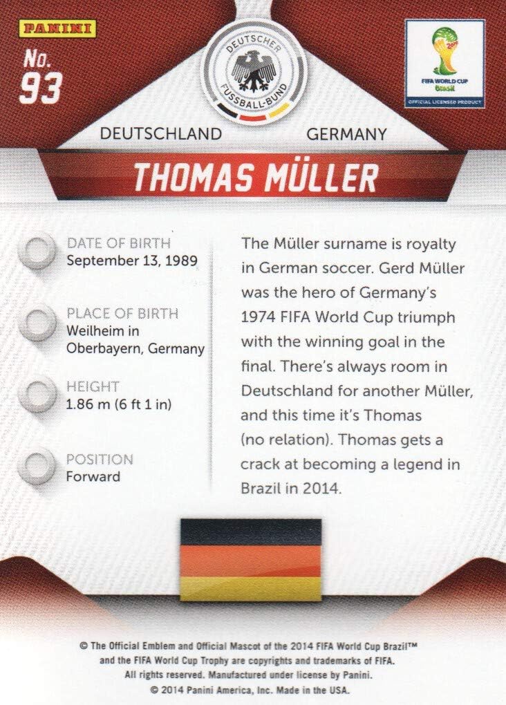 2014 Panini Prizm FIFA World Cup Soccer #93 Thomas Muller Germany