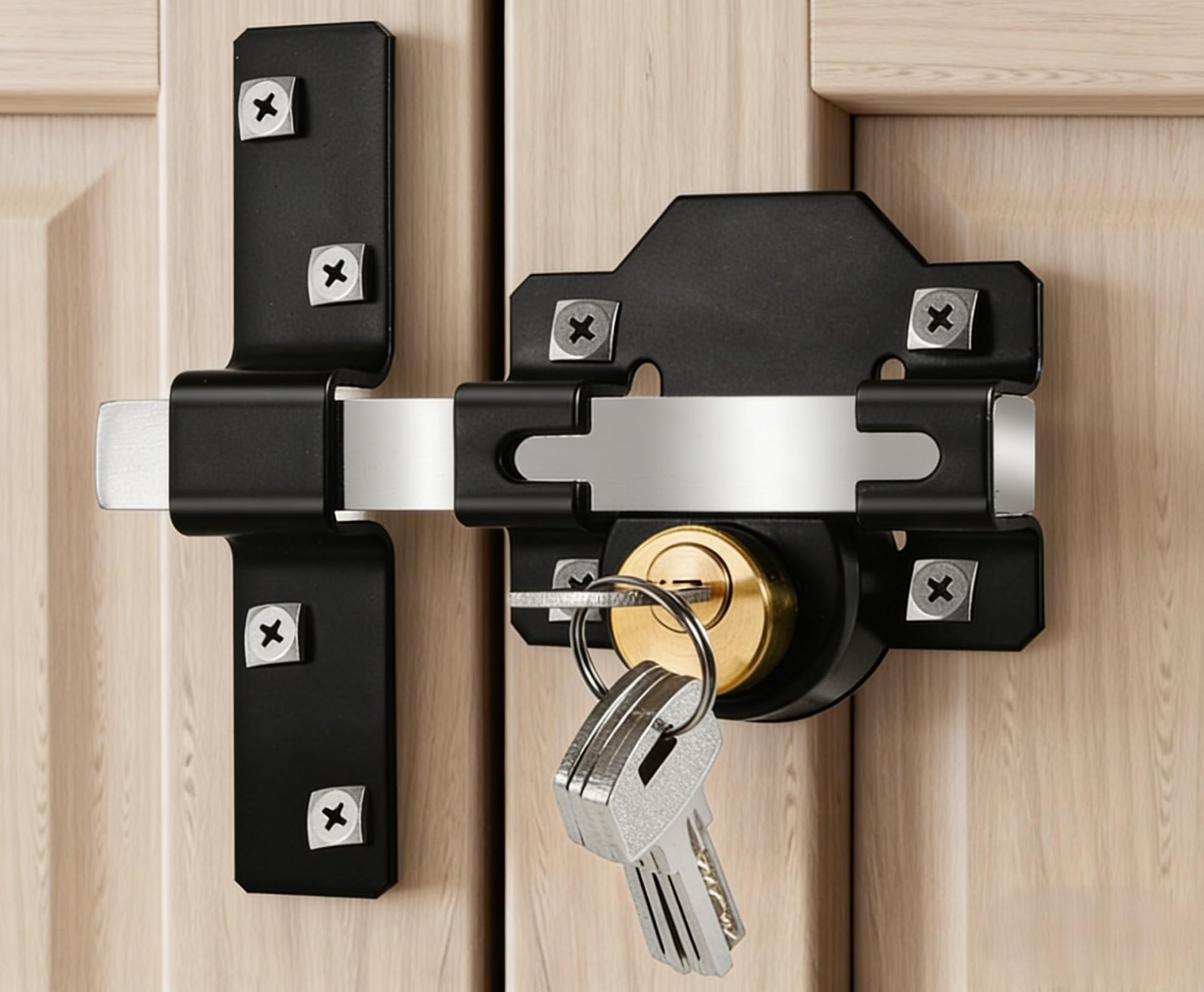 Long Throw Gate Lock, Both Sides Locking, Fit for Right & Left Wooden Door, 5 Keys Supplied (50mm)