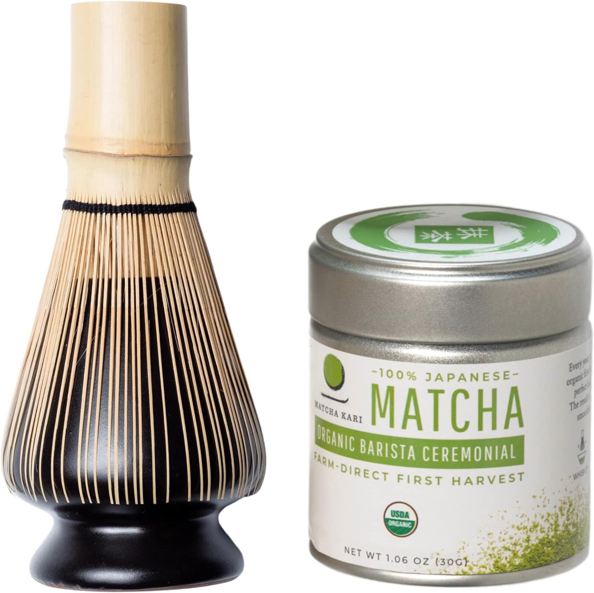 Matcha Kari Dr. Weil - Mini Matcha Tea Set - Black - Ceremonial Organic Japanese Matcha and Whisk With Holder