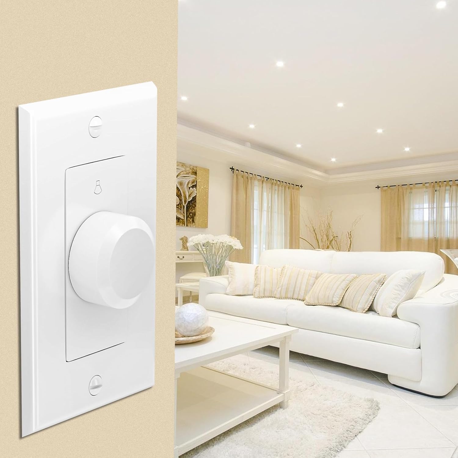 RECOIL VC-R100 100W Impedance Matching Wall Mount Volume Control Knob, Flush in-Wall Plate Rotary Knob for Hi-Fi Home Audio, for Dedicated Audio Zone Volume Adjustment, White Ivory Plates Included