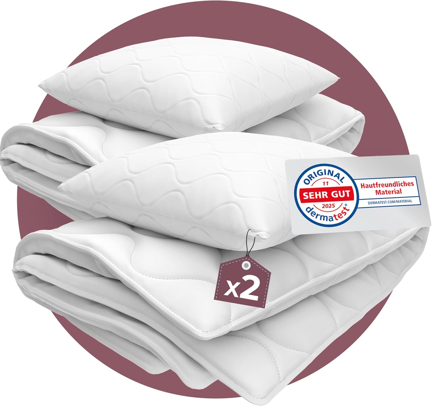 EVAN BROWNS® Bettenset 135x200 4teilig - Made in EU - Bettdecke 135x200 Set mit Kissen atmungsaktiv und pflegeleicht- 2X Kopfkissen und 2X Bettdecke - ÖKO-TEX