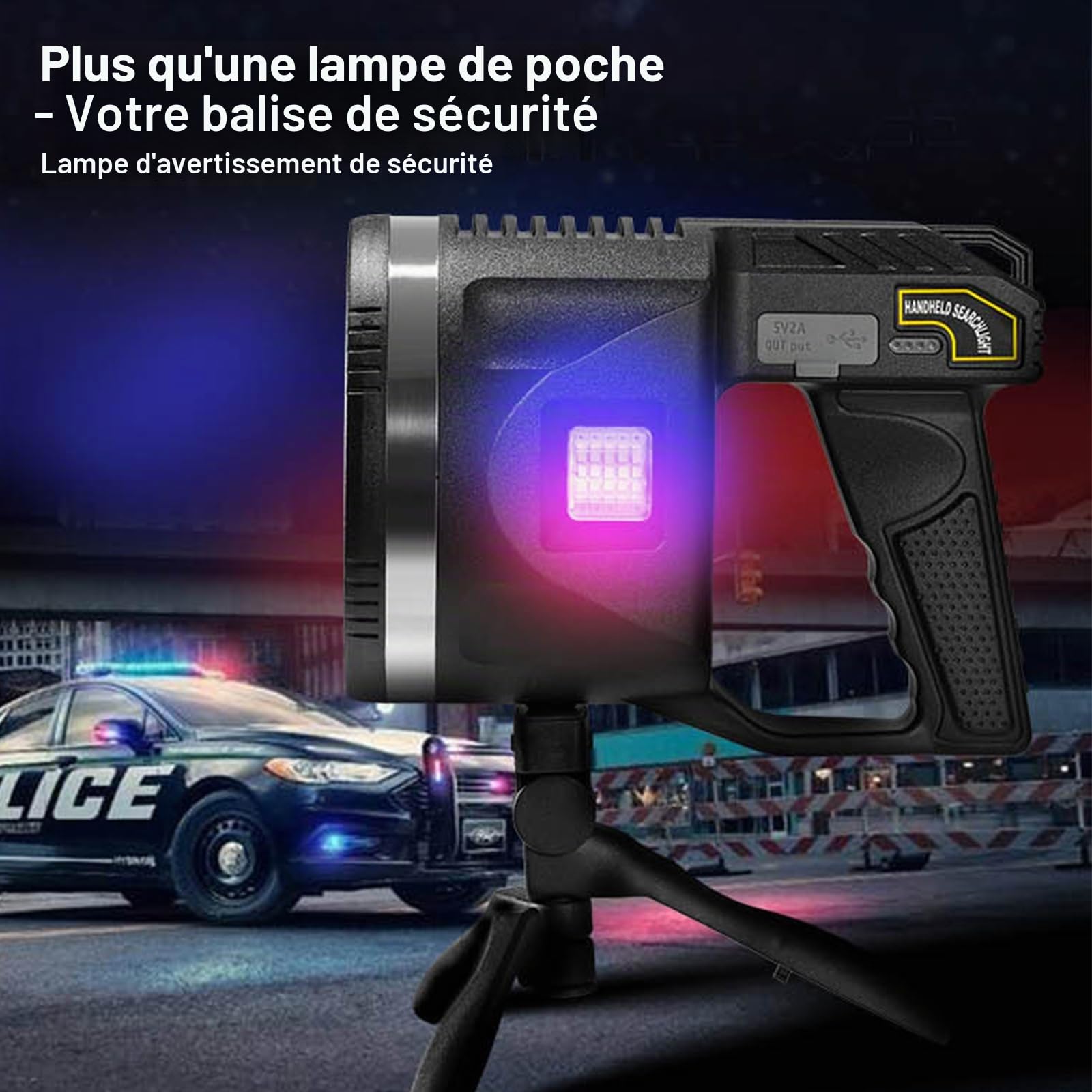 Projecteur LED Torche Rechargeable - 1500 Lumens Super Lumineux, 6 Modes, IPX7 Étanche, 4500mAh 25H, Lumière COB, Trépied Réglable pour Extérieur, Sécurité, Urgence