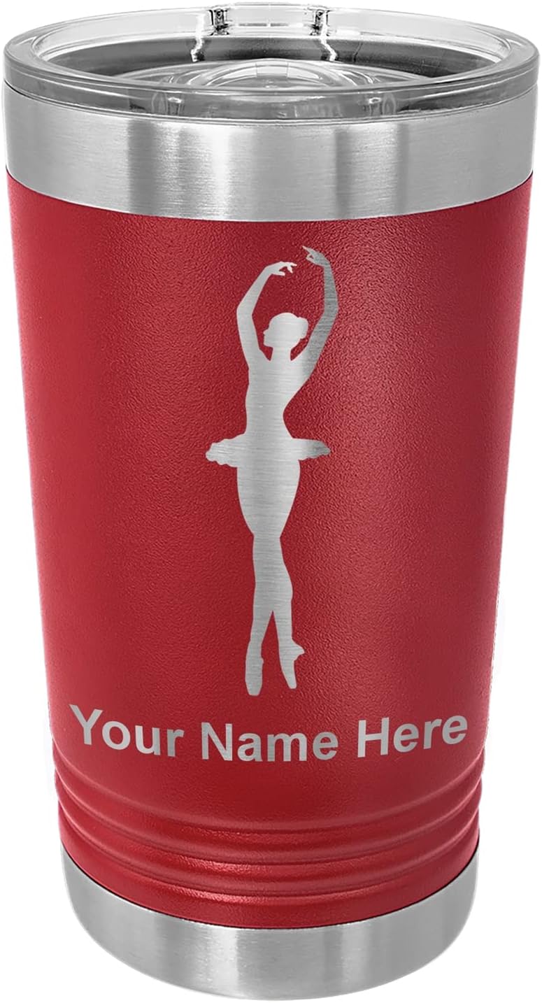 LaserGram 16oz Vacuum Insulated Pint Tumbler, Ballet Dancer Woman, Personalized Engraving Included (Yellow)