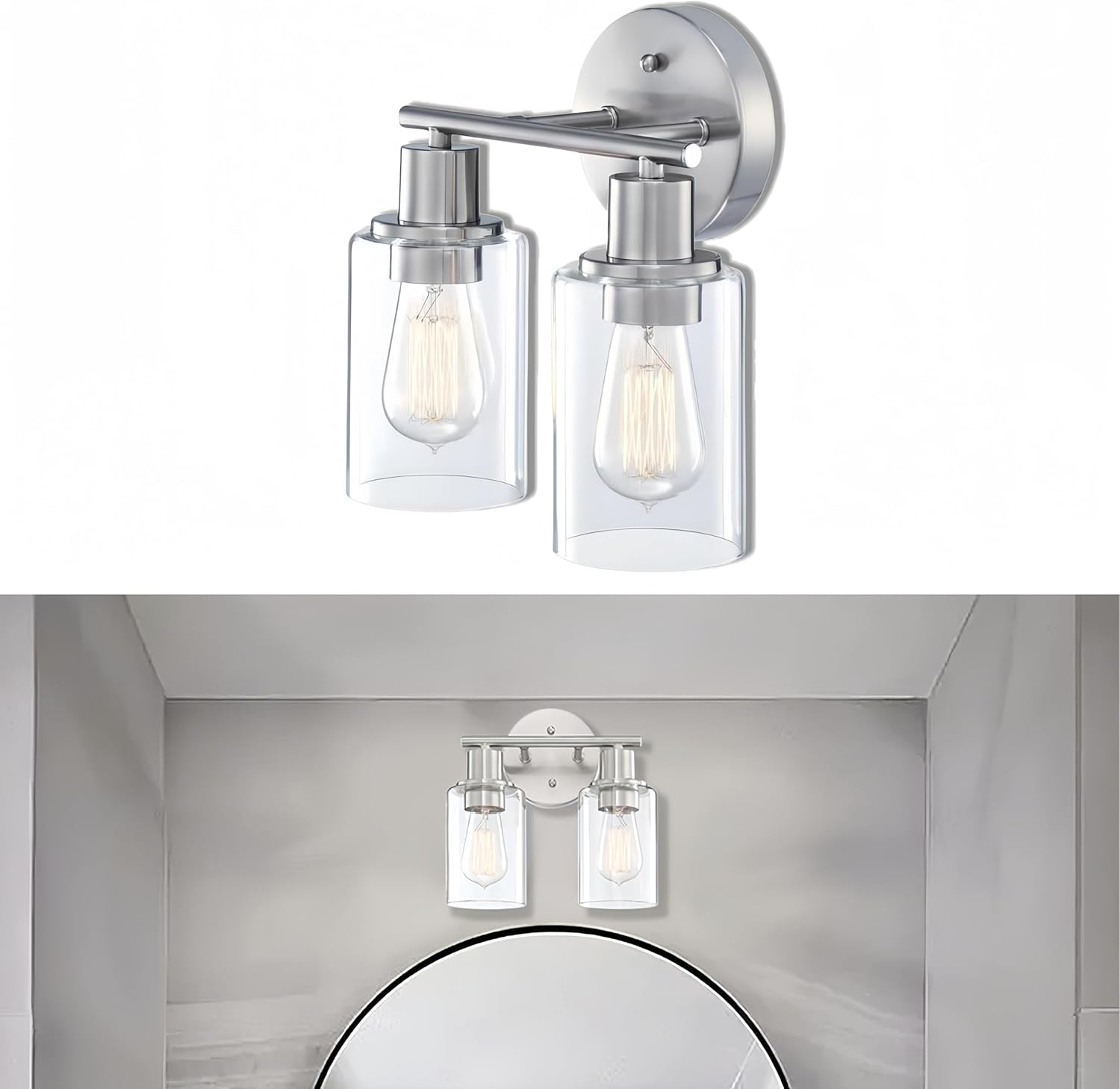 WISBEAM 2-Light Bathroom Vanity Light, Brushed Nickel Bathroom Light ...