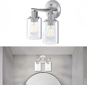 WISBEAM 2-Light Bathroom Vanity Light, Brushed Nickel Bathroom Light Fixtures Over Mirror with Clear Glass Shade Including E26 Medium Base, Bulb NOT Included