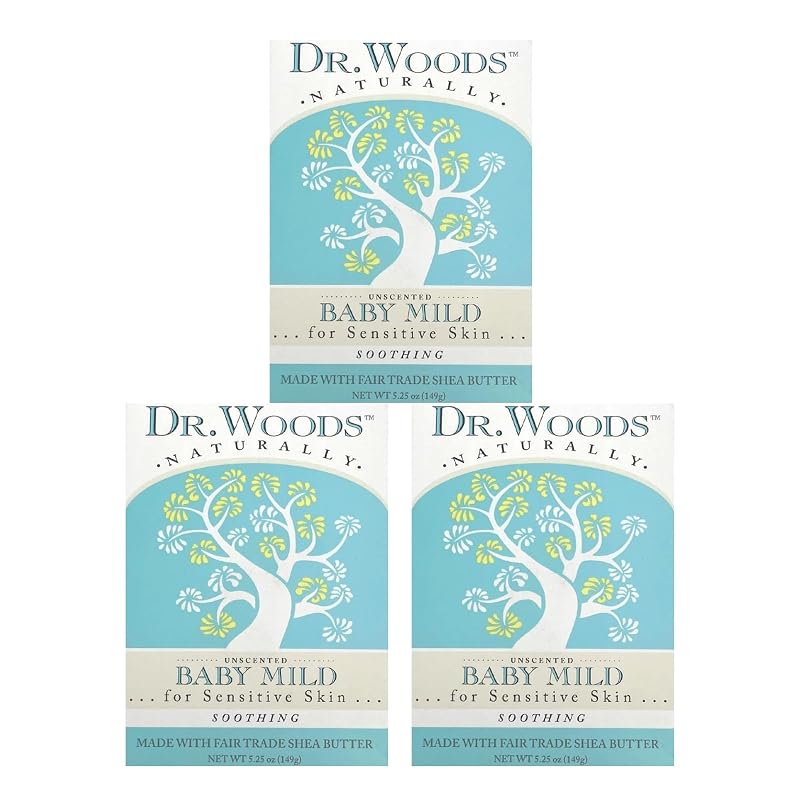 Sabonete em barra sem fragrância Dr. Woods Baby Mild, 5,25 oz, pacote com 3