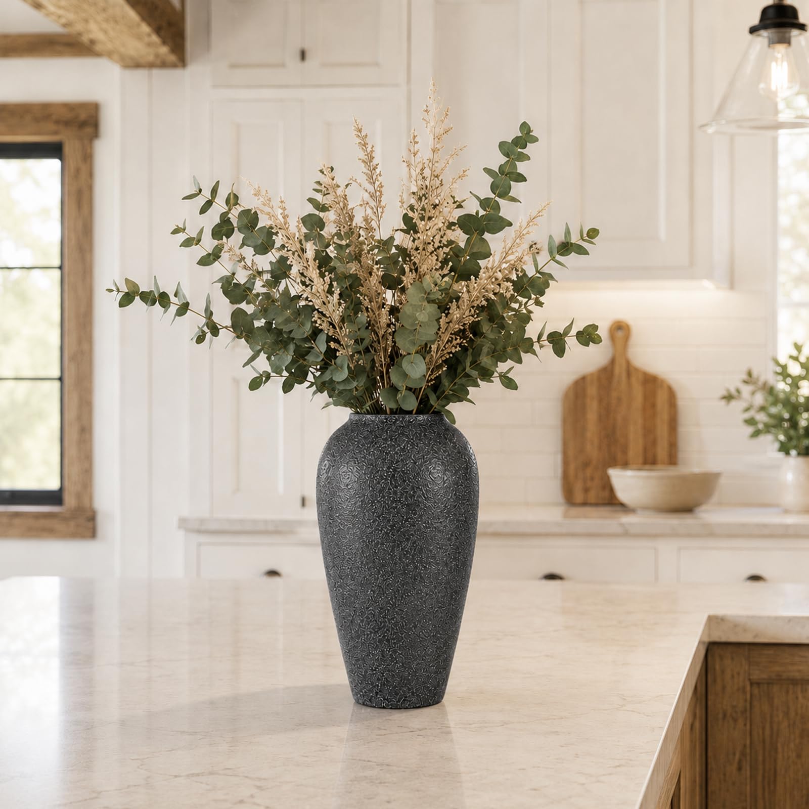 Jarrón de cerámica rústico – Jarrón grande de cerámica negra para decoración del hogar, jarrón moderno de terracota para sala de estar, entrada, cocina, jarrones negros para centros de mesa, regalos