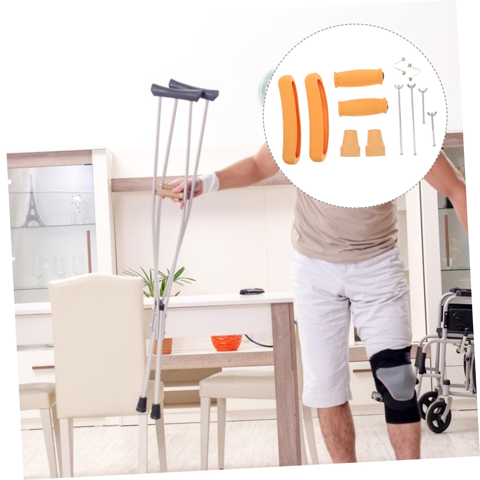 Homoyoyo Empuñaduras para Muletas Almohadilla Muletas Antideslizante, Repuesto de Goma y Metal para Bastón y Andador, 1 Set | Repuesto para Bastón y Andador, Diseño Ergonómico, Conjunto Metal, Ajuste Versátil
