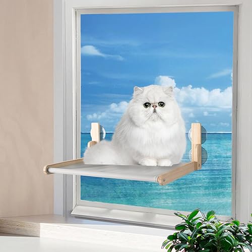 Miniatura 8 de Hamaca para ventana de gato, asiento de gato resistente, percha para ventana de gato para gatos de interior, bandeja individual y doble de