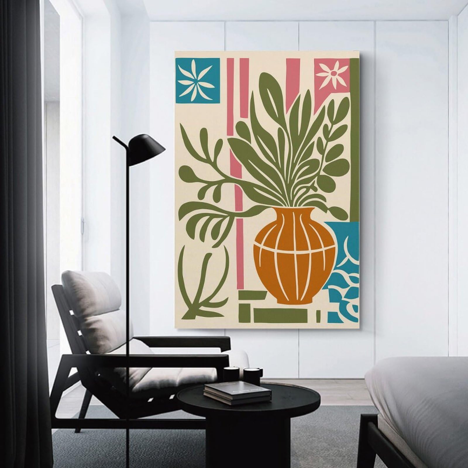Junmoney Vase with Flowers Canvas Wall Picture 24x36inch(60x90cm), for Picture Wall Styling in Lounge Or Bedroom, Decorative Artwork with Flexible Styling