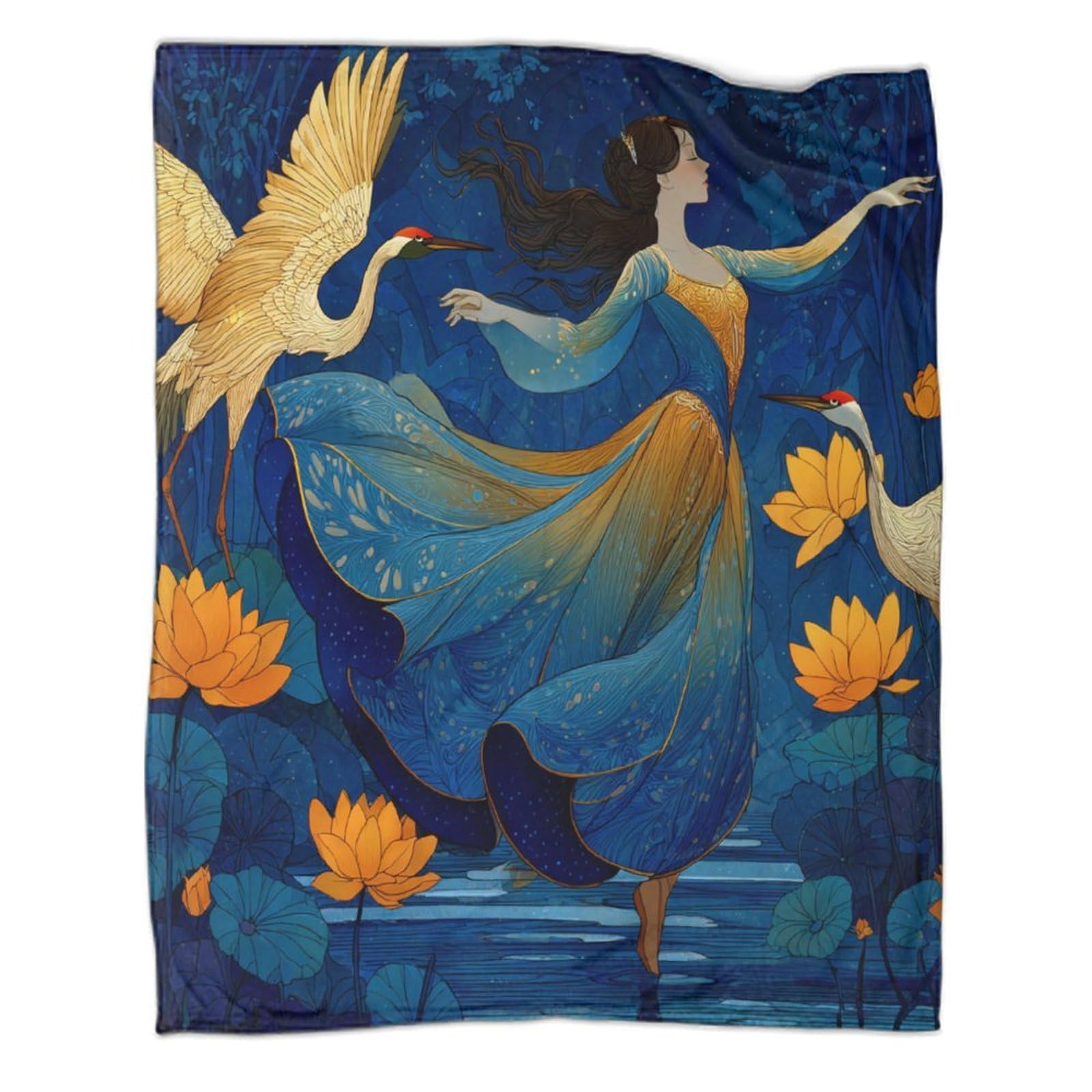 kaiyun A Woman Dances Gracefully Among Lotus Flowers by The Lake Blanket,Soft,Comfortable And Warm,3D Pattern,Suitable for Home And Camping,80x90inch(200x230cm)