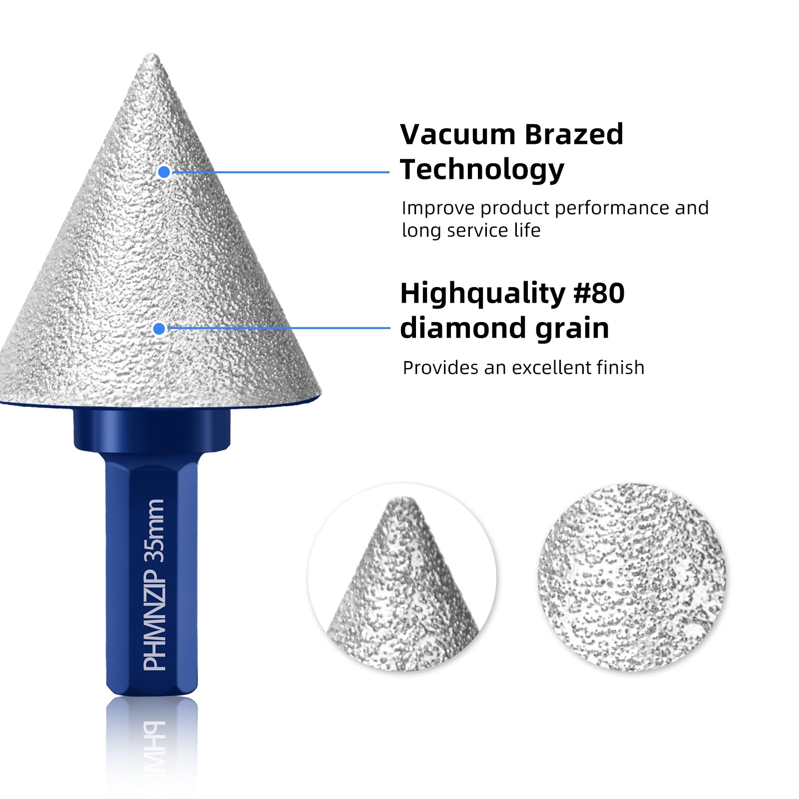 Fraise à Chanfrein Biseautés Diamantés de 35 mm à Tige Hexagonale Fraisage au Diamant Bit de Chanfrein pour Carrelage Marbre Céramique Granit Finition Nettoyage Agrandissement des Trous Existants