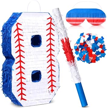 HyDren Baseball Pinata Baseball Party Decorations Number Pinata with Bat, Blindfold and Confetti, 16 Inch Sports Themed Birthday Party Supplies for Celebration EventsNumber 8