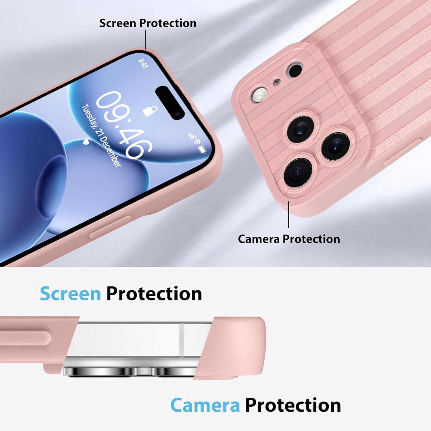 KANGHAR Compatible with iPhone 17 Pro Max Case 2025, Silicone Stripes Cute Pattern, Camera Protection Soft Slim Phone Cover for Girls Women -Pink - Image 5