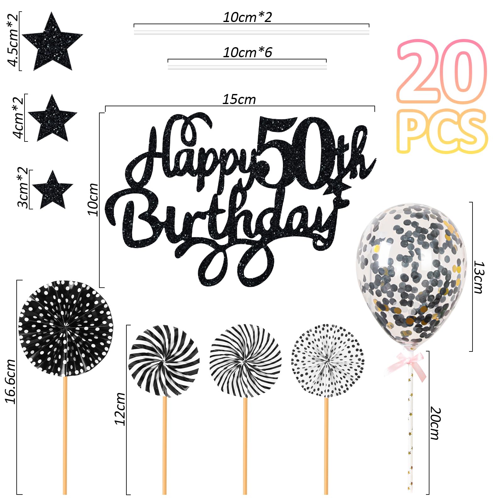 Décoration De Gâteau 50 Ans - Noir Et Doré - 50 Décorations De Gâteau D