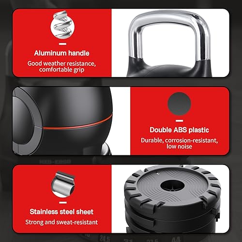 Miniatura 4 de Pesa rusa ajustable, juego de pesas rusas de ajuste rápido 7 en 1 para entrenamiento de fuerza, pesas ajustables de 5 a 44 libras para gimnasio en