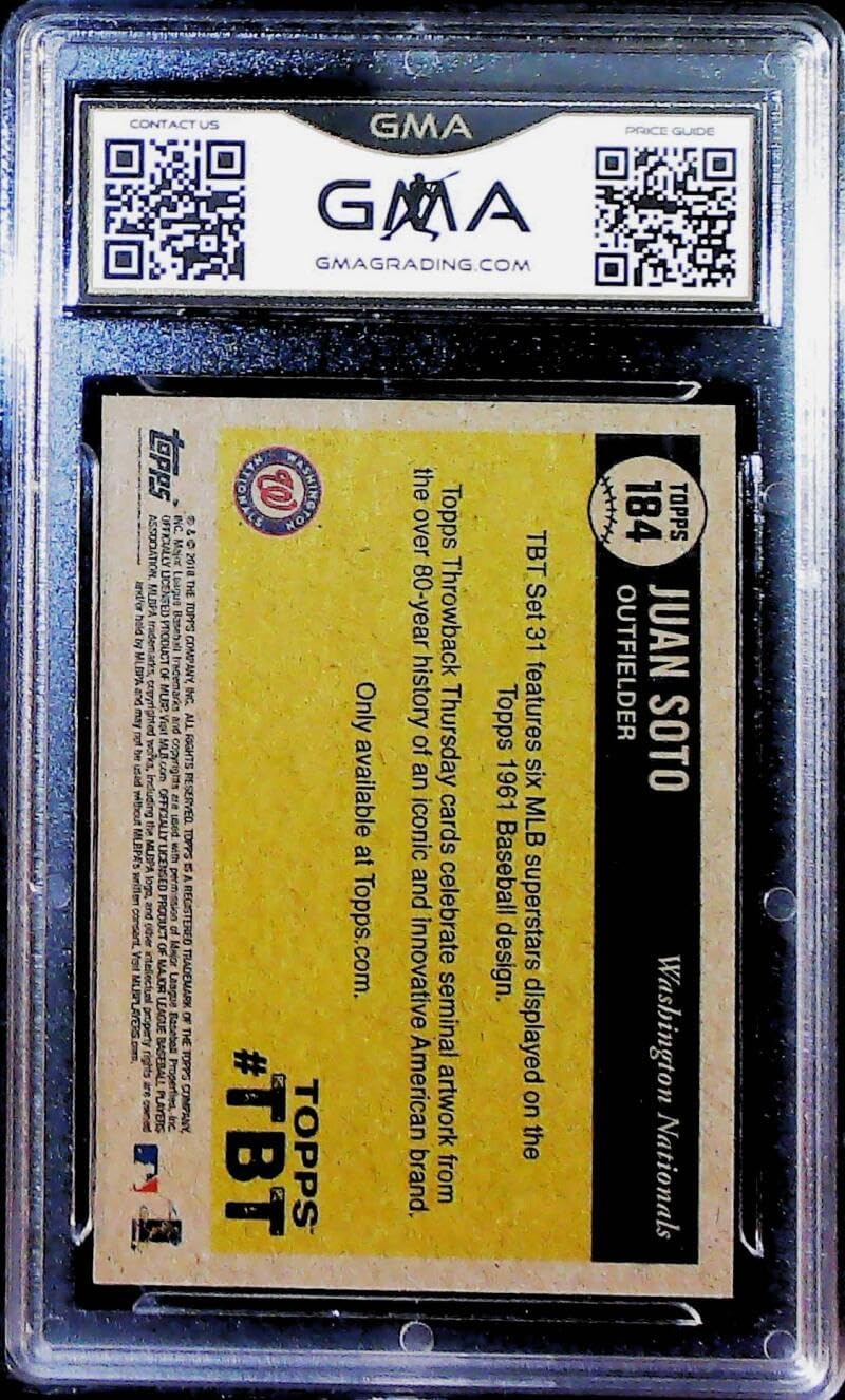 2018 Topps TBT Throwback Thursday 1961 Topps Design #184 Juan Soto RC Rookie Card GMA 8.5 NM-MT+ Washington Nationals Baseball