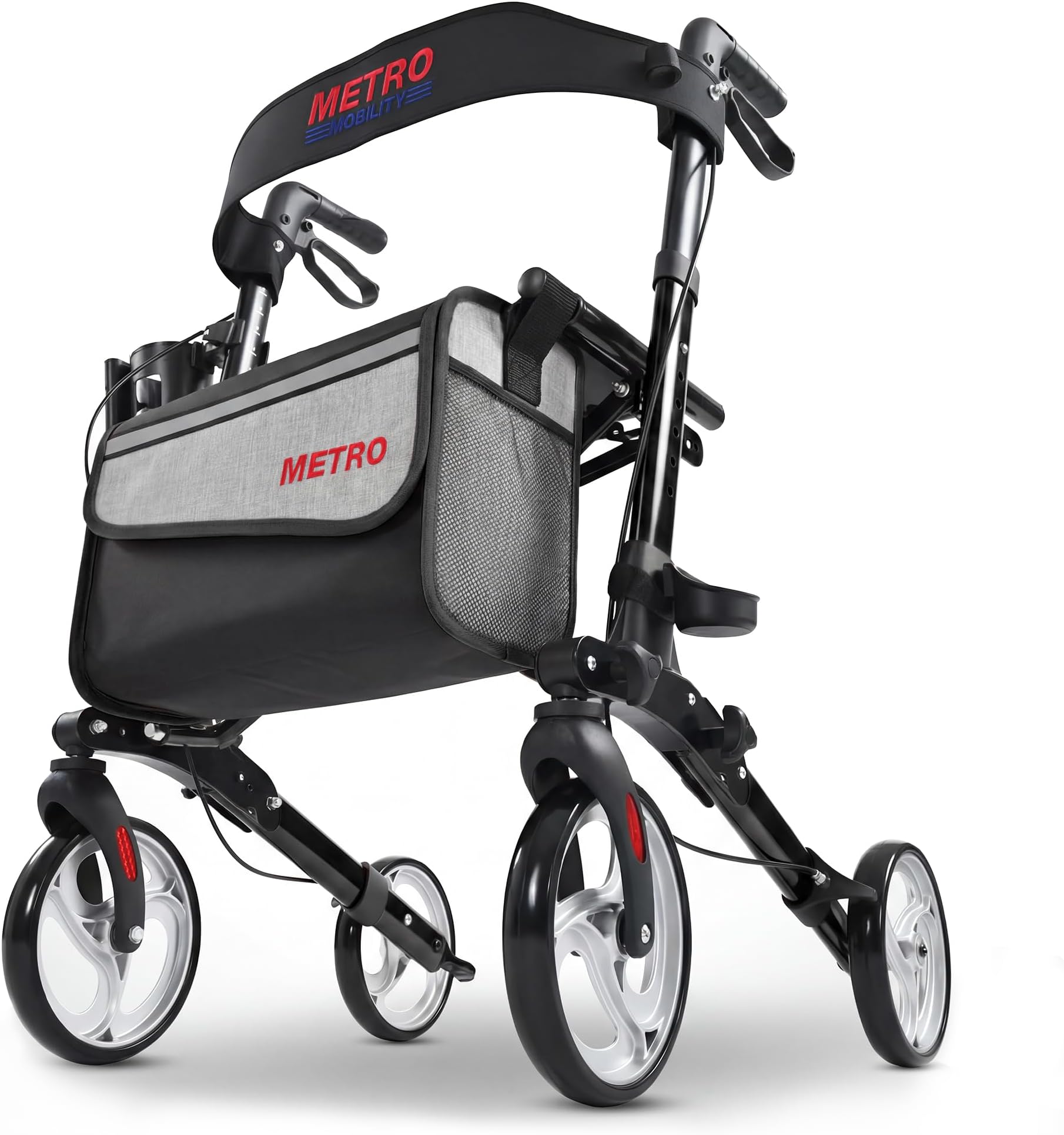 Metro Mobility Metro Mobility Folding Walker with Wheels and Seat | Ultra Lightweight Fiber Rollator for Seniors | Drive Rollator Walker with Front Wheel & Seat (Foldable Lightweight,Black)