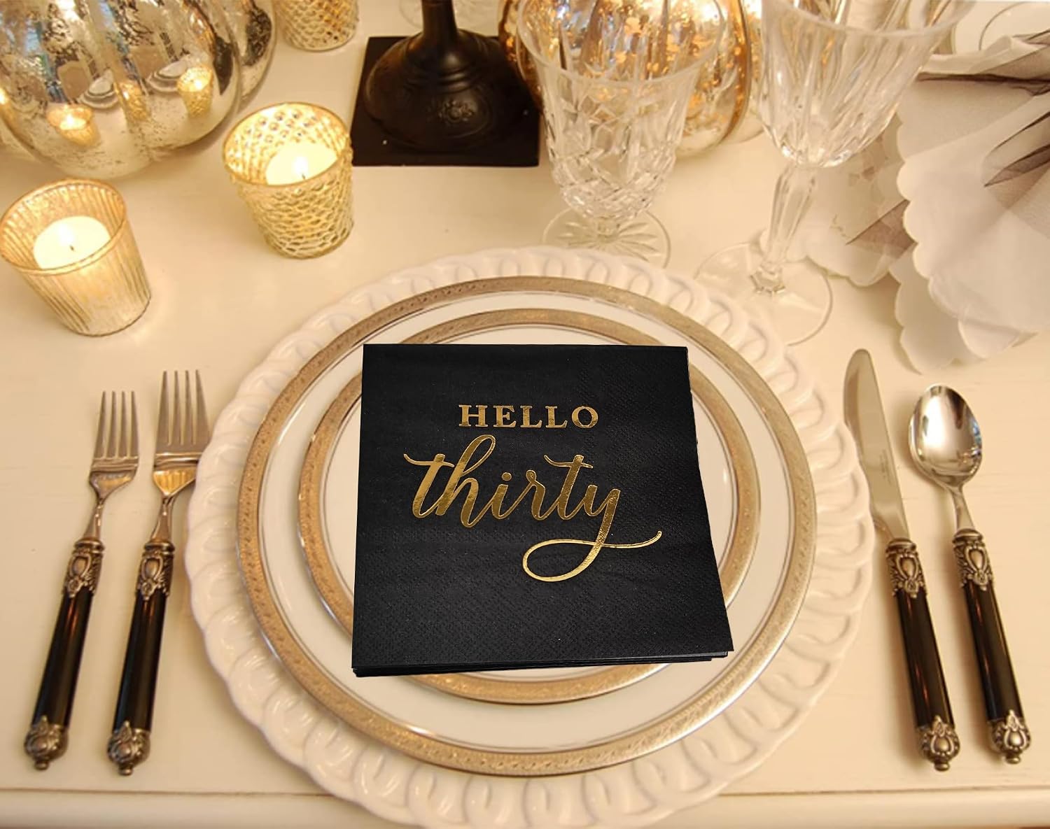 Hello Thirty 30th Cocktail Napkins,40pcs Black Gold Disposable Party Napkins Paper Beverage Napkins for 30th Birthday Anniversary Party Decorations
