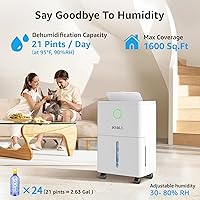 Vista 2 de KNKA 1600 sq.ft Dehumidifier for Basement, 21 Pint Dehumidifiers for Home with Drain Hose, Continuous Drainage, Washable Filter, Intelligent