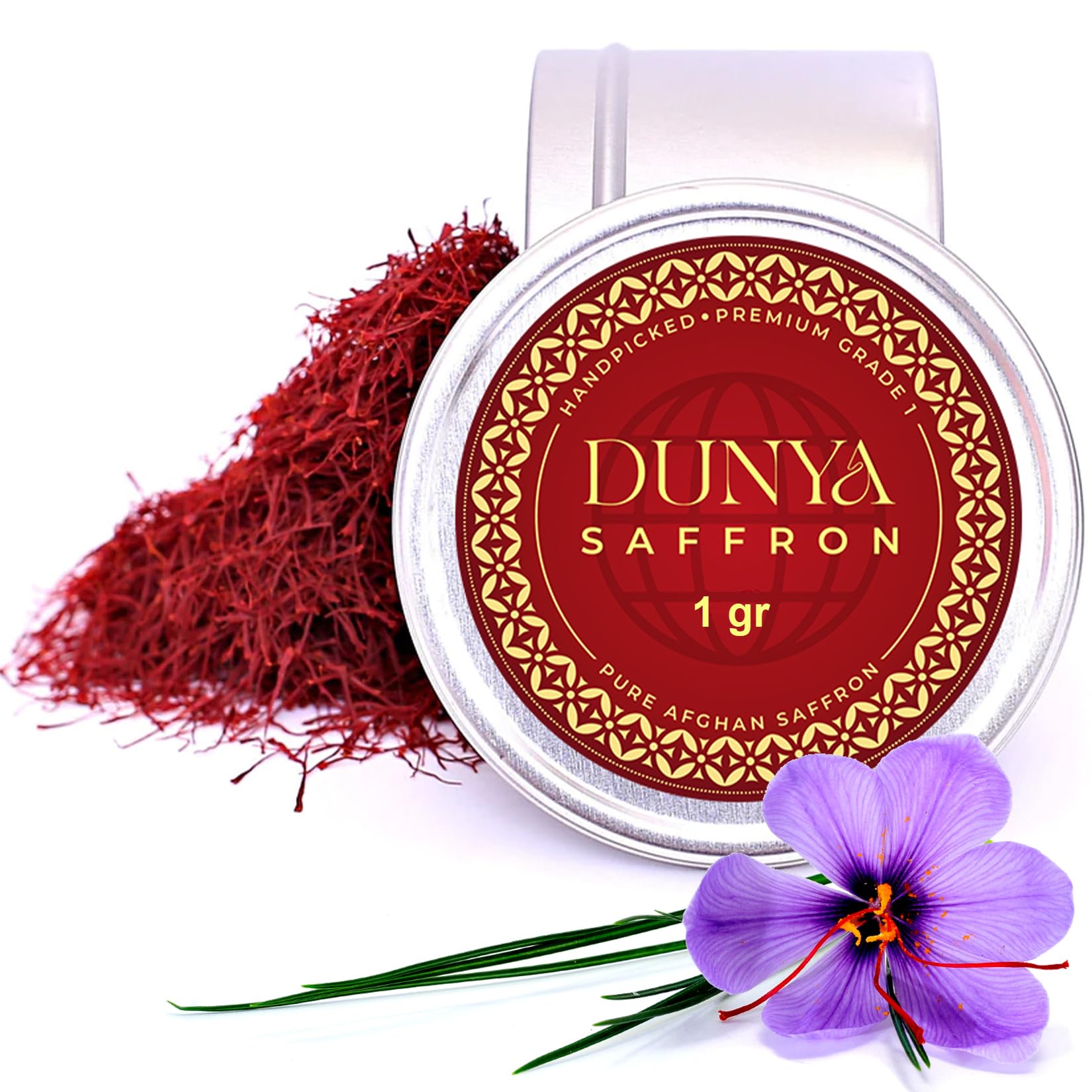 Dunya SaffronSuperior Saffron Threads (Super Negin) (A grade) Saffron Spice for Paella, Risotto, Tea's, and all Culinary Uses (1 Gr)