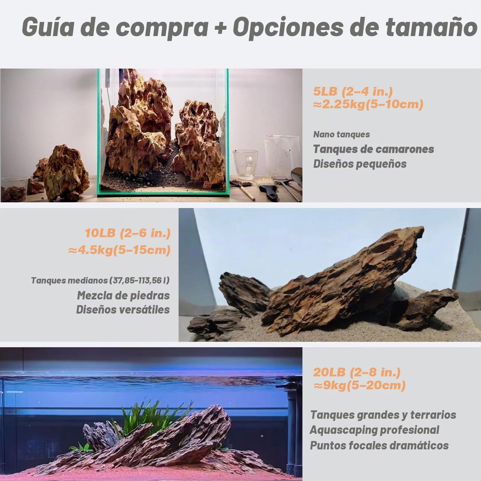 Unocho Rocas para Acuario Dragon Stone 4,5kg Piedras Naturales para decoración de Acuario paisajismo acuático Rocas de Peces terrario y paludario(5–15 cm)