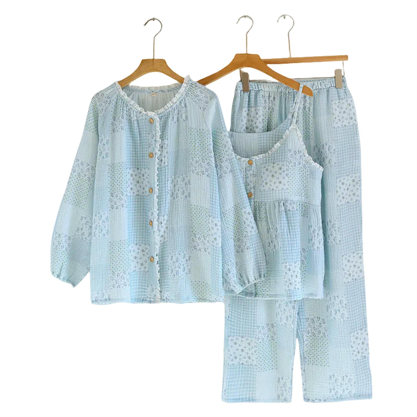 Pigiama Ladies Cotton 3pcs Set di Abiti da Casa per Pajamas Camisole Versione del Simple Style Studente-Un-m