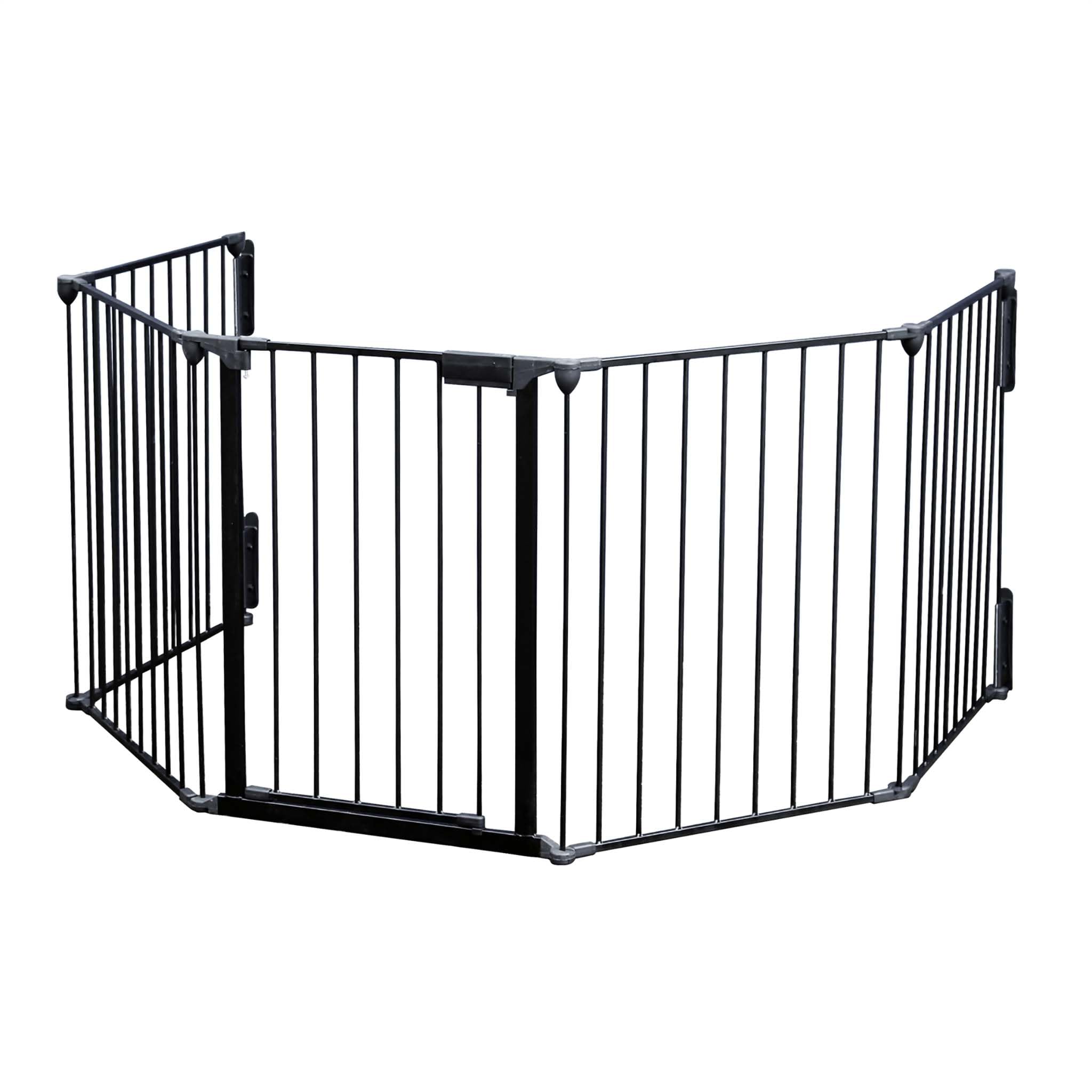 Wiltec Barrière de Protection cheminée XL – 3100 x 650 x 750 mm – Noir – avec Fixation Murale et 5 Éléments en Acier – Grille Pare-feu de poêle pour Sécurité Enfant