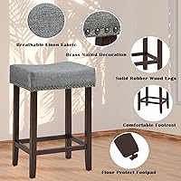 Vista 55 de ERGOMASTER Taburetes de bar, 29 pulgadas, modernos taburetes de sillín de madera, caqui/marrón, juego de 2