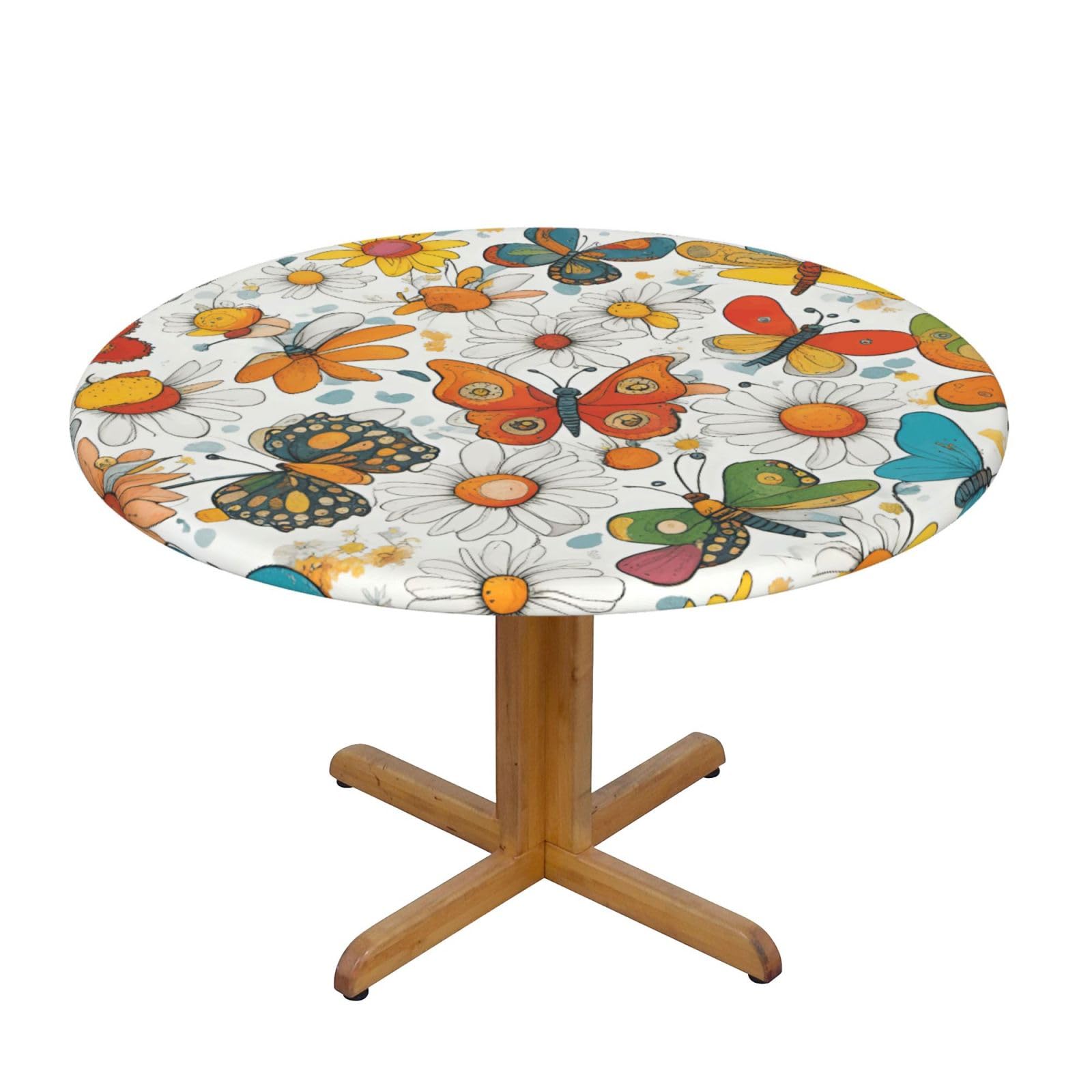 Butterfly Daisy Print Wipe Clean Oval Tablecloth Stain-Resistant Dining Table Accessories Table Protector For Home