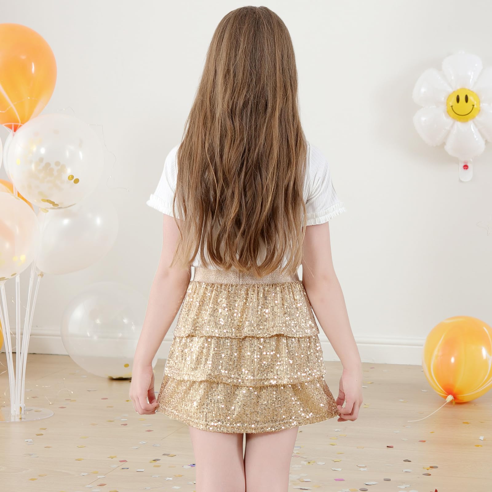 Bezioner Falda Lentejuelas Niña Falda Brillante de Carnaval Trajes para Niñas Elástico Festival Outfit Falda con Brillo
