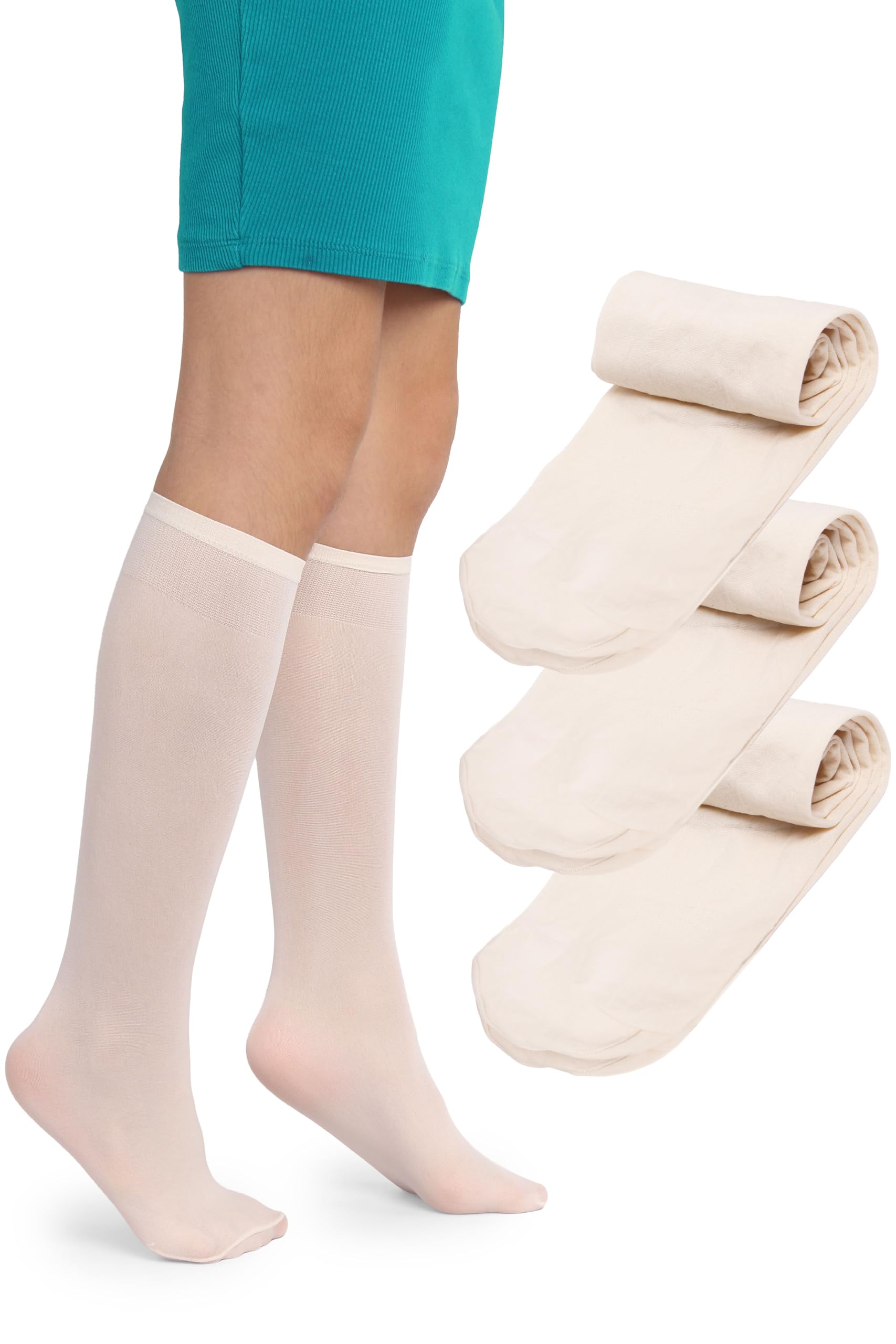 LORES Alma Medias hasta la rodilla para niña 40 DEN blancas, calcetines altos de microfibra opaca, suaves y elásticos con banda confort, ideales para colegio, uniforme y uso diario (talla 24–37) — view 22