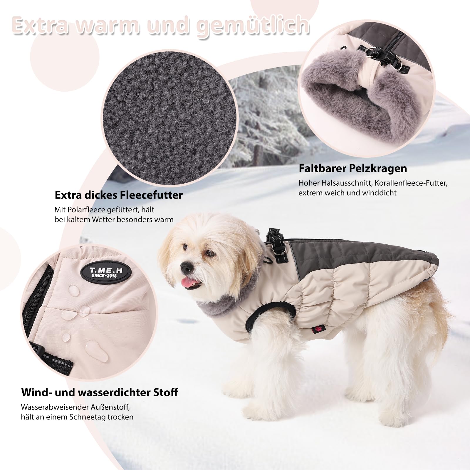 Savlot Hundejacken für den Winter Winddicht Wasserdicht 2 in 1 Outfit Kaltwettermantel Hundewestengeschirr Welpen Winter Warme Jacke Kleines (XL, Weiß)