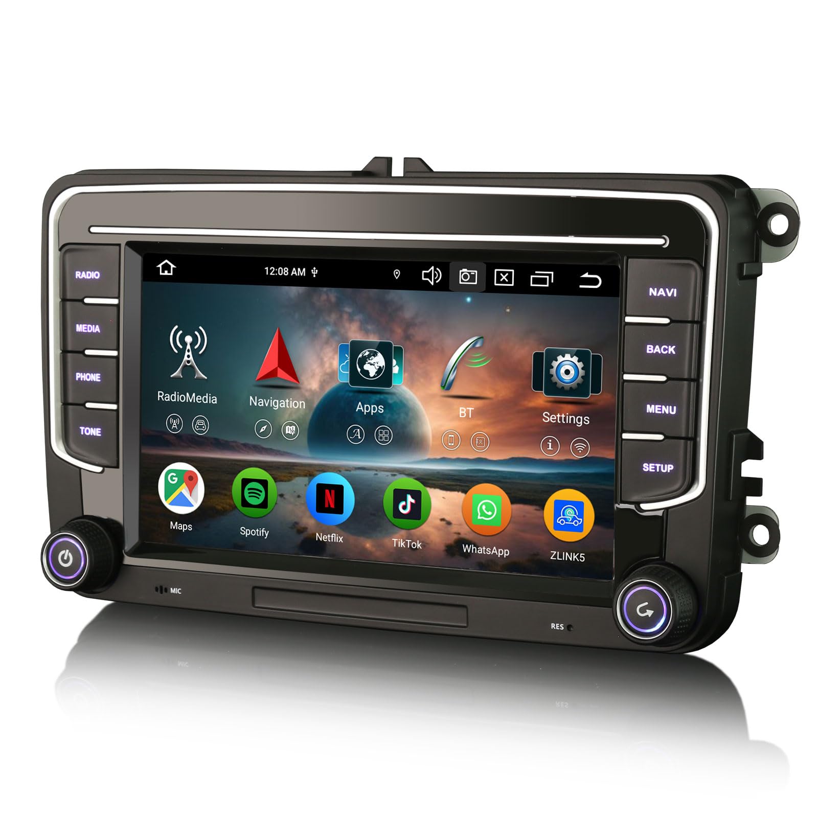 7 Zoll 8-Kern 4GB+64GB Android 14 Autoradio mit GPS Navi für VW Crafter Amarok Caddy Polo 6R Transporter T6 Skoda Yeti Bluetooth CarPlay Android Auto WiFi 4G DSP DAB+ OBD2 USB DVB-T2 Canbus OPS SWC